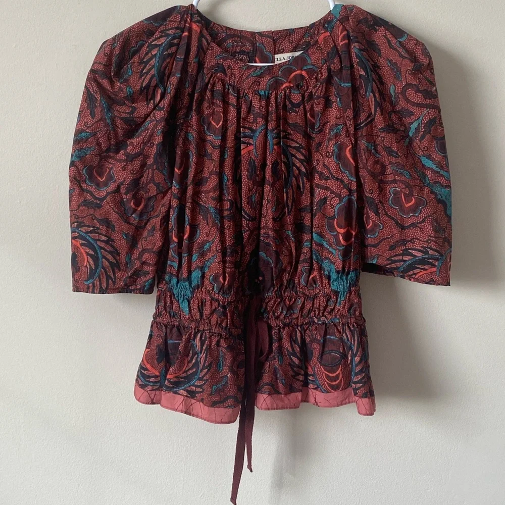 Ulla Johnson Mireya Puff Sleeve Denisa Carmine Peplum Blouse